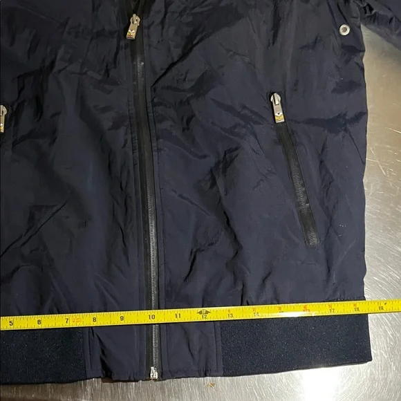 Fendi Men’s Navy Blue Bomber Jacket with Gloss Stripe Accents